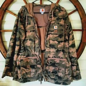 Women's El Paso Utility Cargo Hooded Camo Camouflage Jacket Large